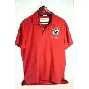 American Eagle Athletic Fit Crested 1/4 Button Down Cotton Red Polo Men's Large